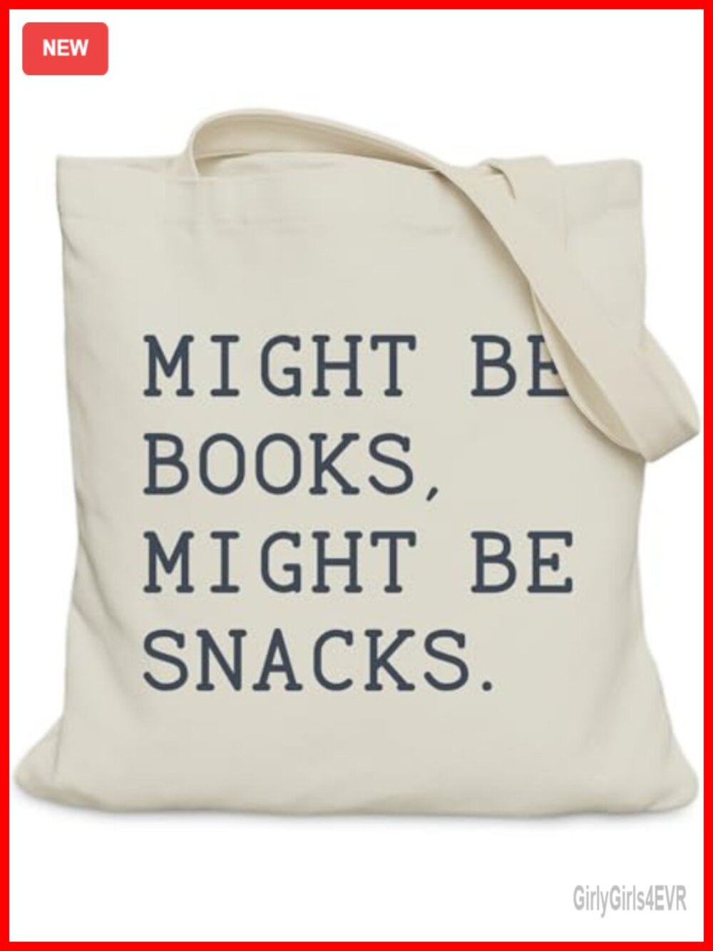 Book Lovers Gift Canvas Tote Bag with Zippered Inner Pocket Medium
